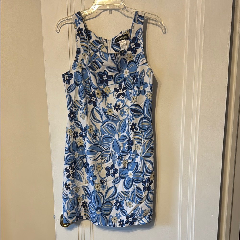 Floral Sleeveless Dress in Blue and White